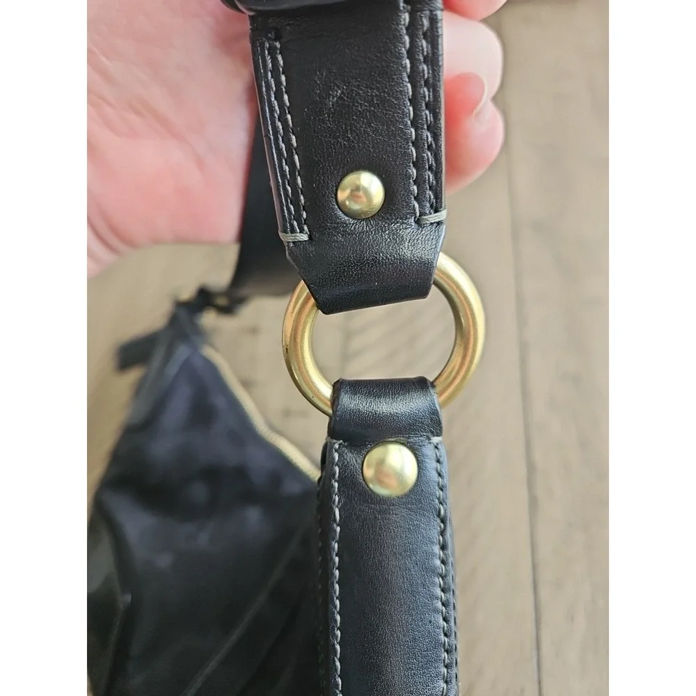 Coach Hobo Bag 11371 Black On Black Jaquard Leather Y2K Crescent C Logo Brass - Picture 15 of 16